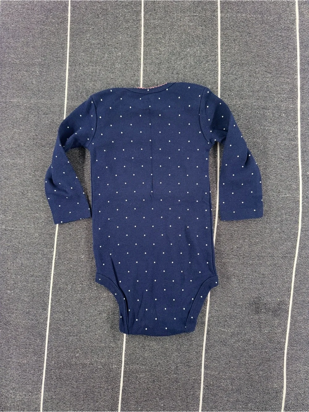 Carter's Navy Long-Sleeve Polka Dot One-Piece with 'CUTE' Embroidery